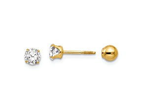 14K Yellow Gold Polished Reversible Cubic Zirconia and 4mm Ball Earrings