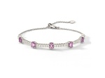 Rhodium Over Sterling Silver Oval Pink Sapphire and White Zircon Bolo Bracelet 1.1ctw
