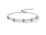 Rhodium Over Sterling Silver Oval Tanzanite and White Zircon Bolo Bracelet 1.1ctw