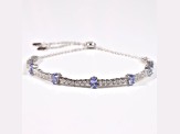 Rhodium Over Sterling Silver Oval Tanzanite and White Zircon Bolo Bracelet 1.1ctw