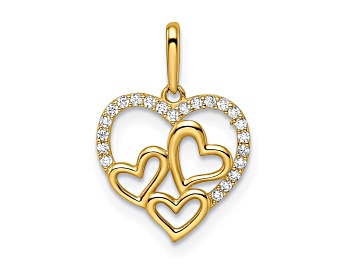 Picture of 14K Yellow Gold Cubic Zirconia Hearts Pendant