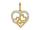 14K Yellow Gold Cubic Zirconia Hearts Pendant