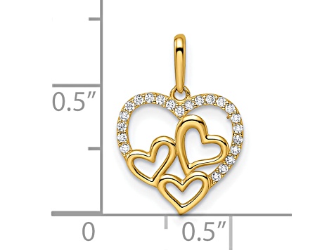14K Yellow Gold Cubic Zirconia Hearts Pendant