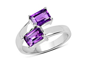 Purple Amethyst Rhodium Over Sterling Silver Bypass Ring 2ctw