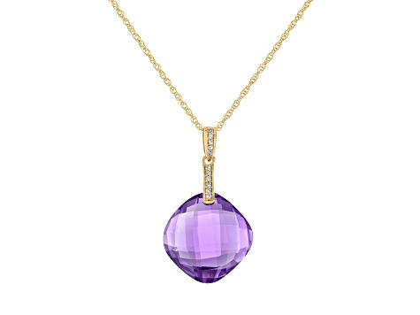 Amethyst and Diamond 14K Gold Pendant With Chain 8.25 ctw
