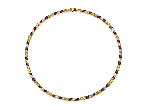 Multi-Color Multi-Gemstone 18k Yellow Gold Over Sterling Silver Tennis Necklace