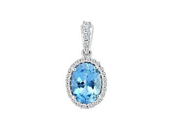 Picture of 14K White Gold Oval Aquamarine and Diamond Pendant 0.96ctw