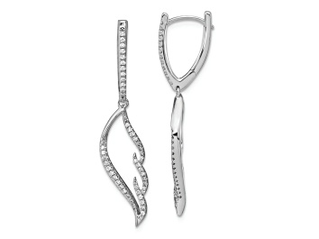Picture of Rhodium Over 14k White Gold Diamond Wing Hinged Hoop Dangle Earrings