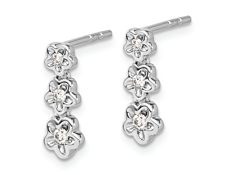 Rhodium Over 14k White Gold Diamond 3-flower Stud Earrings