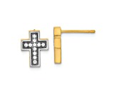 14K Yellow Gold and Rhodium Over 14K Yellow Gold Micro Pave Cubic Zirconia Cross Stud Earrings