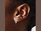 14K Yellow Gold and Rhodium Over 14K Yellow Gold Micro Pave Cubic Zirconia Cross Stud Earrings