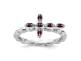 Rhodium Over Sterling Silver Stackable Expressions Cross Garnet Ring 0.14ctw