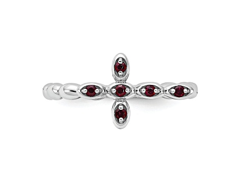 Rhodium Over Sterling Silver Stackable Expressions Cross Garnet Ring 0.14ctw