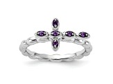Rhodium Over Sterling Silver Stackable Expressions Cross Amethyst Ring 0.10ctw