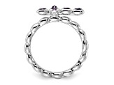 Rhodium Over Sterling Silver Stackable Expressions Cross Amethyst Ring 0.10ctw