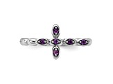 Rhodium Over Sterling Silver Stackable Expressions Cross Amethyst Ring 0.10ctw