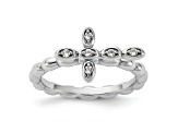 Rhodium Over Sterling Silver Stackable Expressions Cross White Topaz Ring 0.09ctw