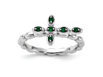 Rhodium Over Sterling Silver Stackable Expressions Cross Lab Created Emerald Ring 0.10ctw