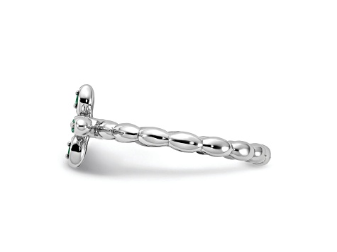 Rhodium Over Sterling Silver Stackable Expressions Cross Lab Created Emerald Ring 0.10ctw