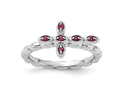 Rhodium Over Sterling Silver Stackable Expressions Cross Rhodolite Ring 0.11ctw