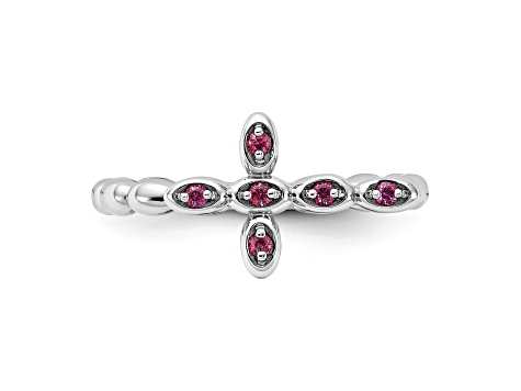Rhodium Over Sterling Silver Stackable Expressions Cross Rhodolite Ring 0.11ctw
