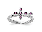 Rhodium Over Sterling Silver Stackable Expressions Cross Lab Created Ruby Ring 0.14ctw