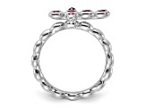 Rhodium Over Sterling Silver Stackable Expressions Cross Lab Created Ruby Ring 0.14ctw