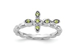 Rhodium Over Sterling Silver Stackable Expressions Cross Peridot Ring 0.09ctw