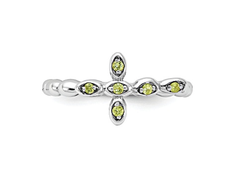 Rhodium Over Sterling Silver Stackable Expressions Cross Peridot Ring 0.09ctw
