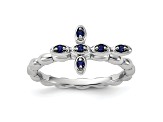 Rhodium Over Sterling Silver Stackable Expressions Cross Lab Created Sapphire Ring 0.1ctw