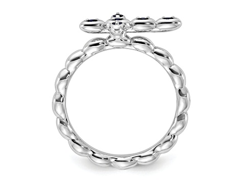 Rhodium Over Sterling Silver Stackable Expressions Cross Lab Created Sapphire Ring 0.1ctw