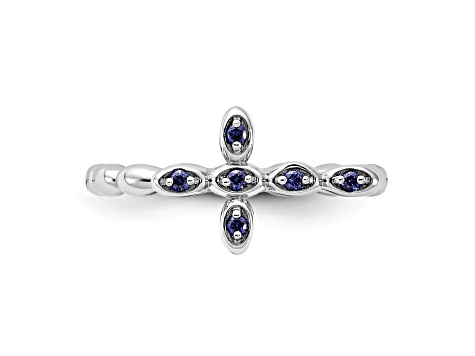 Rhodium Over Sterling Silver Stackable Expressions Cross Lab Created Sapphire Ring 0.1ctw