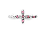 Rhodium Over Sterling Silver Stackable Expressions Cross Pink Tourmaline Ring 0.1ctw