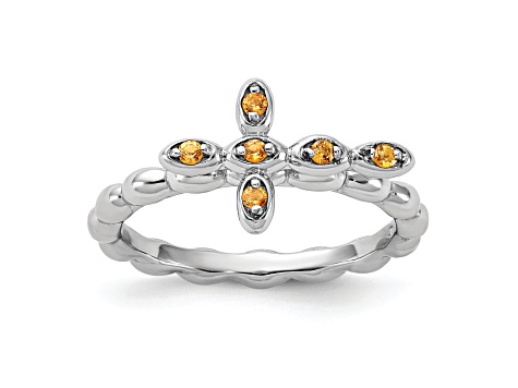 Rhodium Over Sterling Silver Stackable Expressions Cross Citrine Ring 0.08ctw