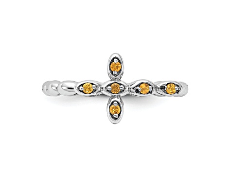 Rhodium Over Sterling Silver Stackable Expressions Cross Citrine