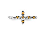 Rhodium Over Sterling Silver Stackable Expressions Cross Citrine Ring 0.08ctw