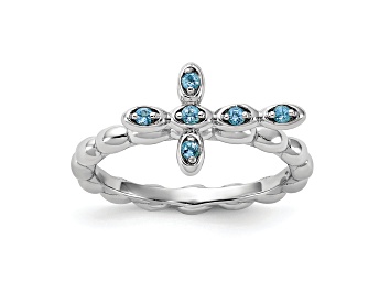 Picture of Rhodium Over Sterling Silver Stackable Expressions Cross Blue Topaz Ring 0.12ctw
