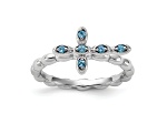 Rhodium Over Sterling Silver Stackable Expressions Cross Blue Topaz Ring 0.12ctw
