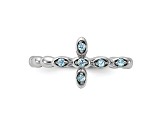 Rhodium Over Sterling Silver Stackable Expressions Cross Blue Topaz Ring 0.12ctw