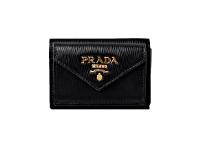 Prada Womens Vitello Move Black Leather Compact Envelope Trifold Wallet