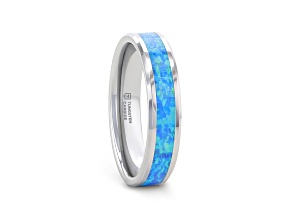 QUASAR Tungsten Wedding Band with Blue Green Opal Inlay 4mm