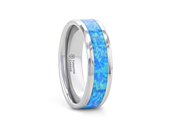 Picture of QUASAR Tungsten Wedding Band with Blue Green Opal Inlay 6mm