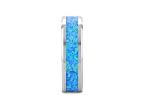 QUASAR Tungsten Wedding Band with Blue Green Opal Inlay 6mm