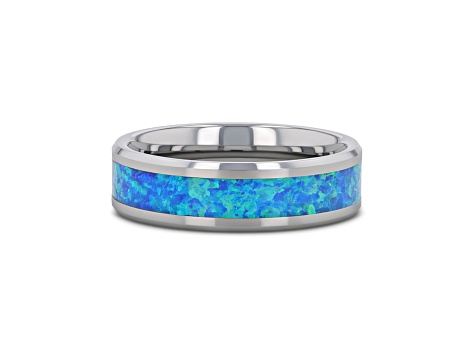 QUASAR Tungsten Wedding Band with Blue Green Opal Inlay 6mm