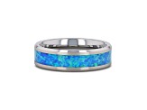 QUASAR Tungsten Wedding Band with Blue Green Opal Inlay 6mm