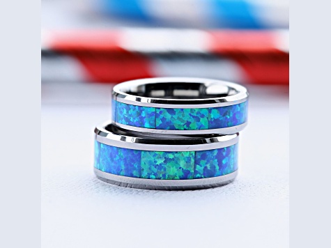 QUASAR Tungsten Wedding Band with Blue Green Opal Inlay 6mm