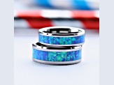 QUASAR Tungsten Wedding Band with Blue Green Opal Inlay 6mm