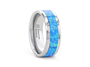 QUASAR Tungsten Wedding Band with Blue Green Opal Inlay 8mm