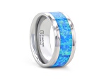 QUASAR Tungsten Wedding Band with Blue Green Opal Inlay 10mm