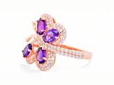 6x4mm Oval Amethyst and White CZ 18K Rose Gold Over Sterling Silver Ring, 1.50ctw